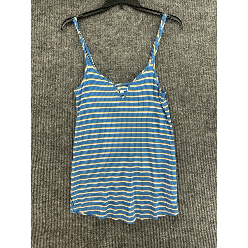 Jenni Intimates Camisole Women Size M Blue Striped Excellent Ribbed Lace Up Tank